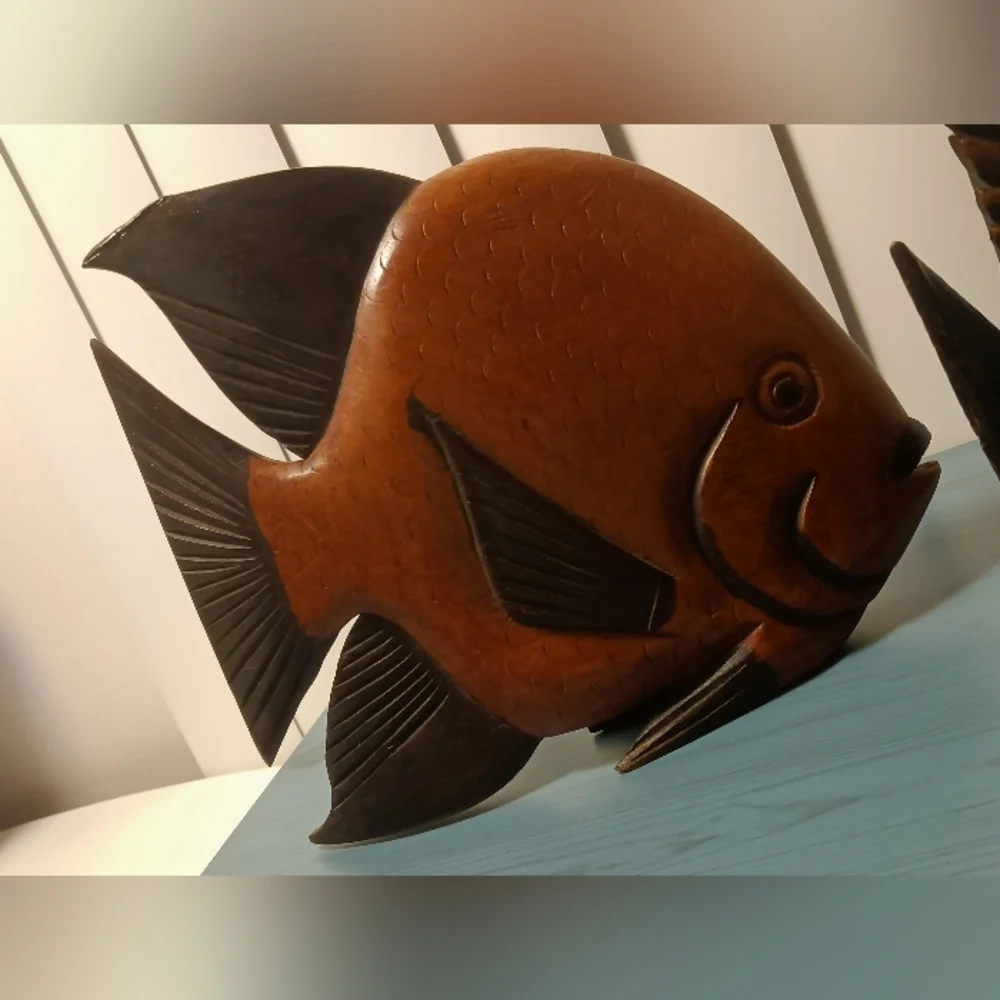 Two Beautifuly Handcrafted Solid Wood Fish Decor